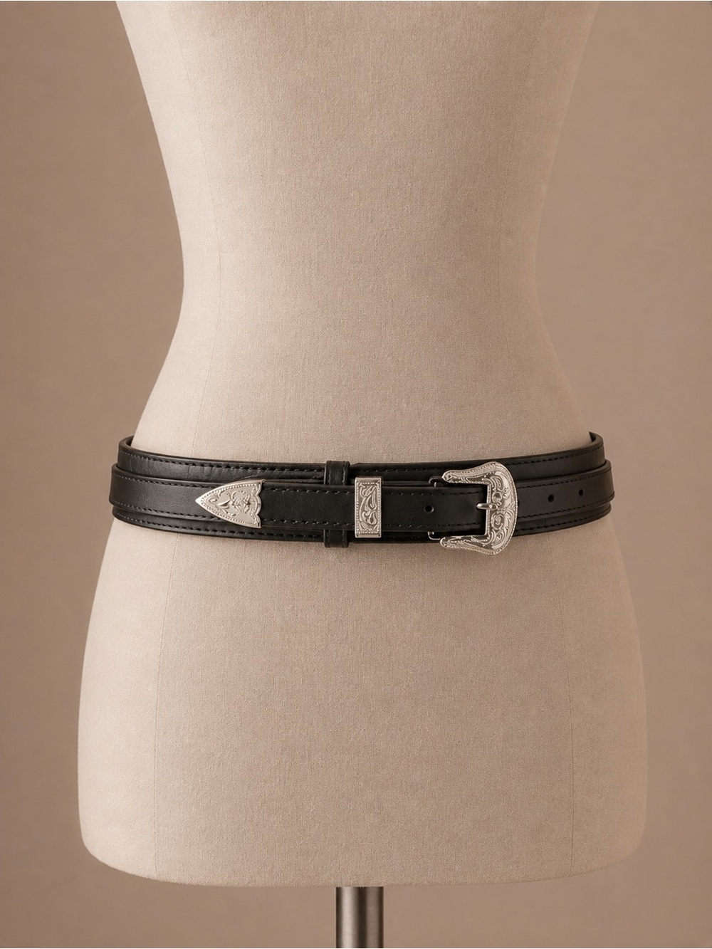 NANO Vancouver Black Leather Western Belt Silver Hardware